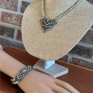 Haley Hill green pearl and silver necklace + bracelet